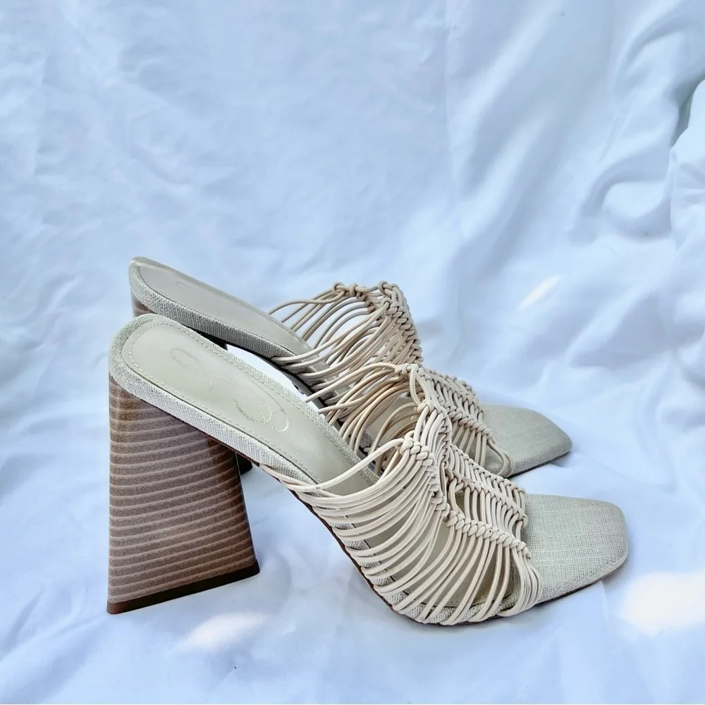 SAM EDELMAN | LAURETTE SLIP ON HEELED TRIANGLE BLOCK SANDALS SIZE 7
